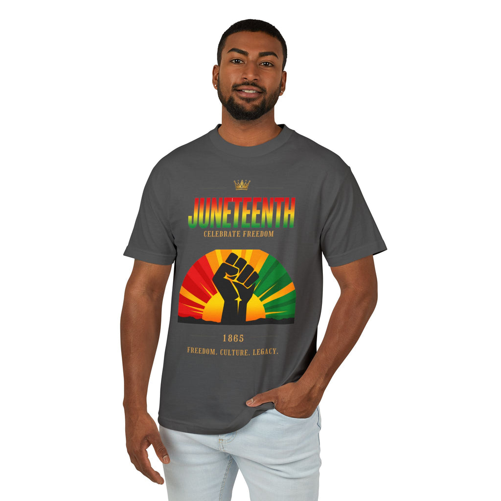 Juneteenth Garment-Dyed Tee — Front Print · Grunge Fist Pan-African
