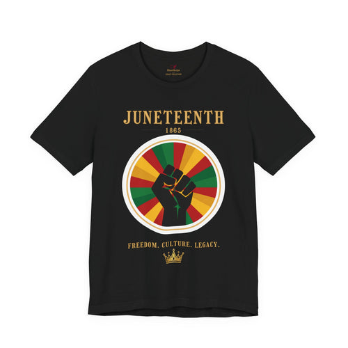 Juneteenth Sun Fist Tee — Front & Back · Celebrate Freedom