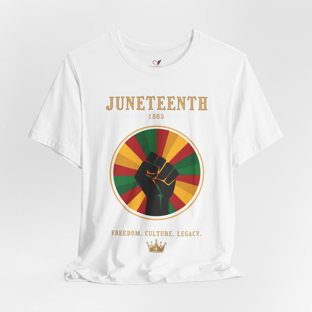 Juneteenth Sun Fist Tee — Front & Back · Celebrate Freedom