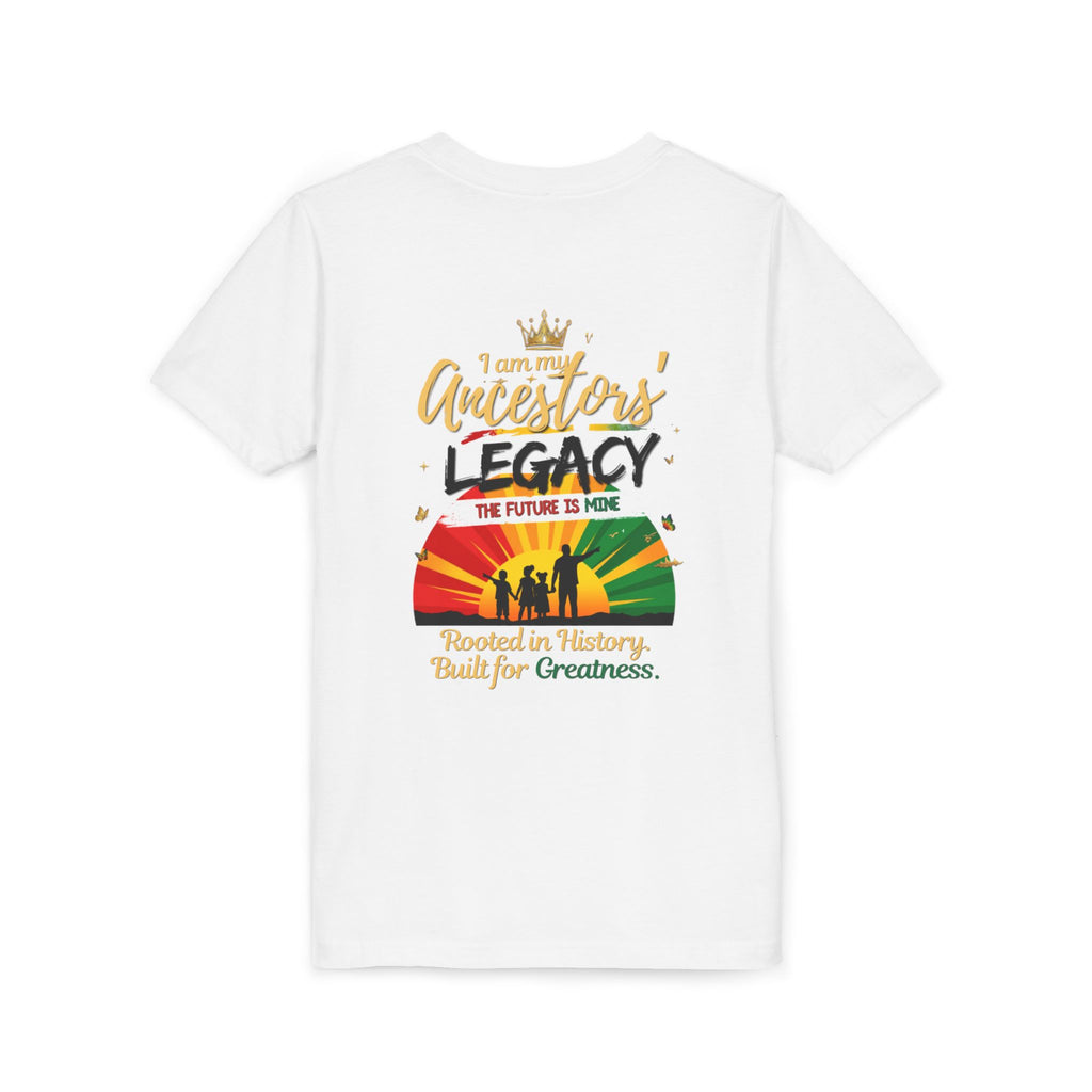 Junior Legacy Boys Youth Tee — Front & Back · Young. Black. Proud.