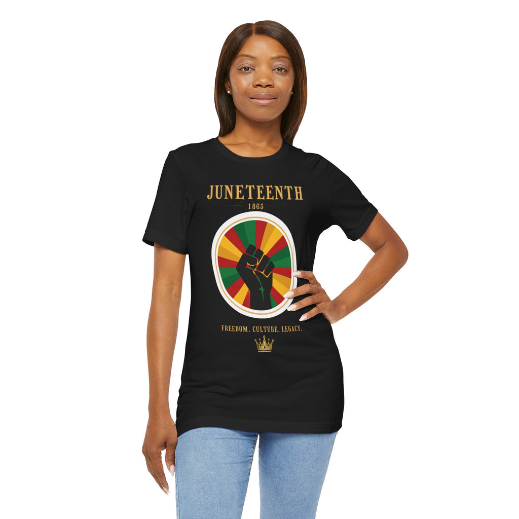 Juneteenth Sun Fist Tee — Front Print · Celebrate Freedom