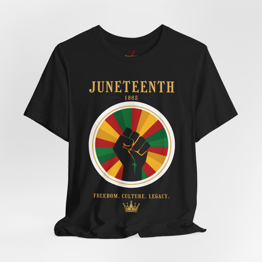 Juneteenth Sun Fist Tee — Front & Back · Celebrate Freedom
